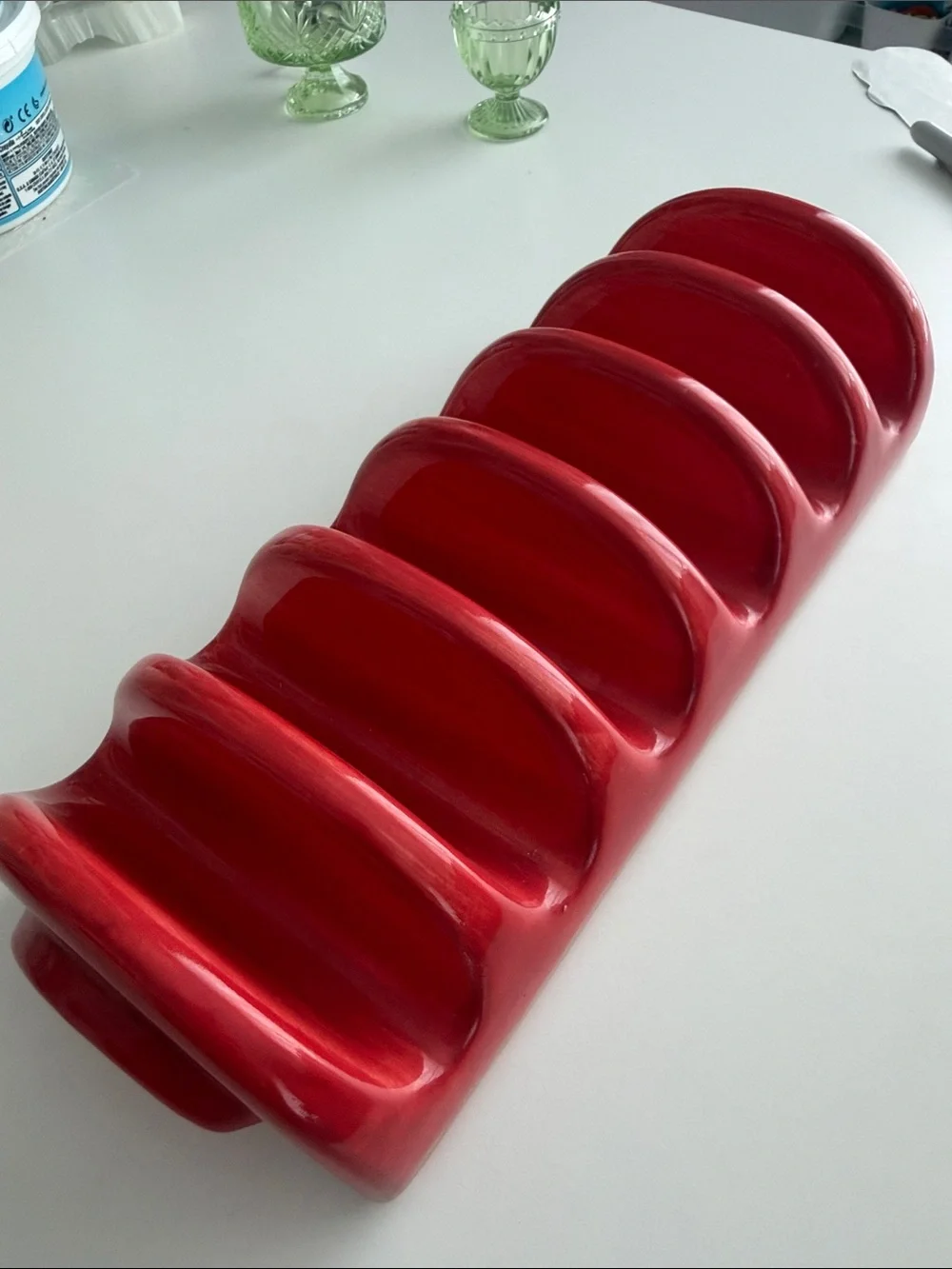 Taco Night - Shell Holder - Table Decor - Red Ceramic - Serving Platter - Party